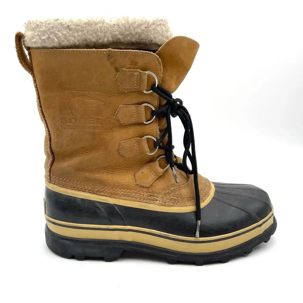 SOREL CARIBOU snow boots size  10 men's brown leather Handcrafted Made Canada